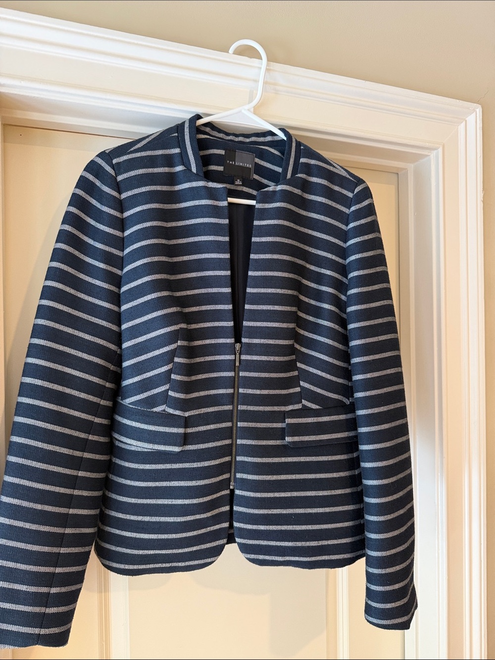 The Limited Navy Striped Zip Front Blazer